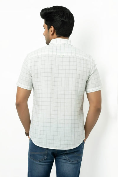 Slim Fit Cotton Linen Checks S/S Shirt