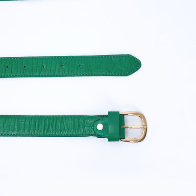 Ladies Croc Textured Leather Casual Belt - Green