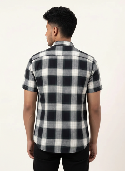 Slim Fit Cotton Checks Shirt S/S - Green