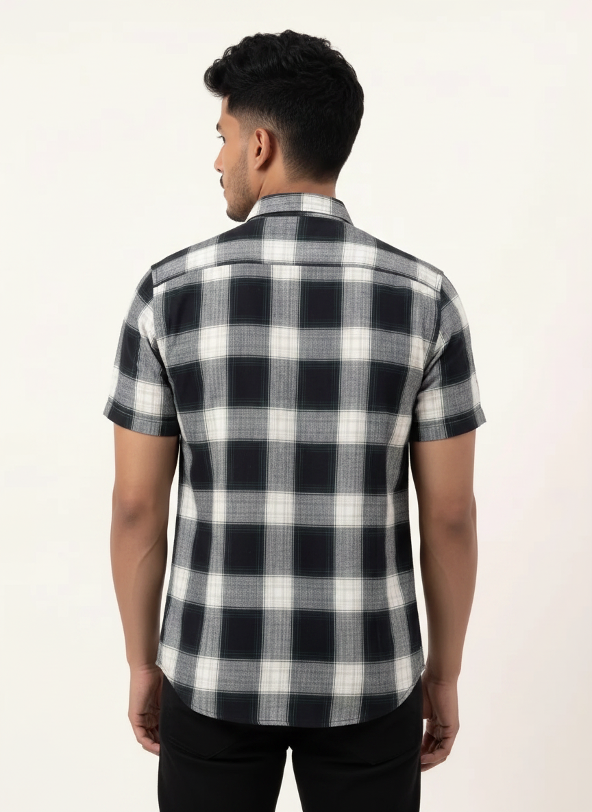 Slim Fit Cotton Checks Shirt S/S - Green