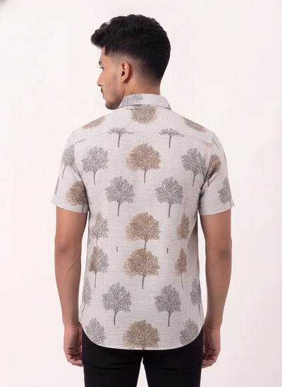 Slim Fit Cotton Printed S/S Shirt - Green