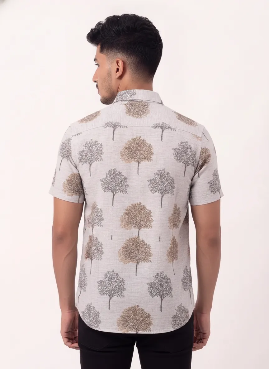 Slim Fit Cotton Printed S/S Shirt - Green