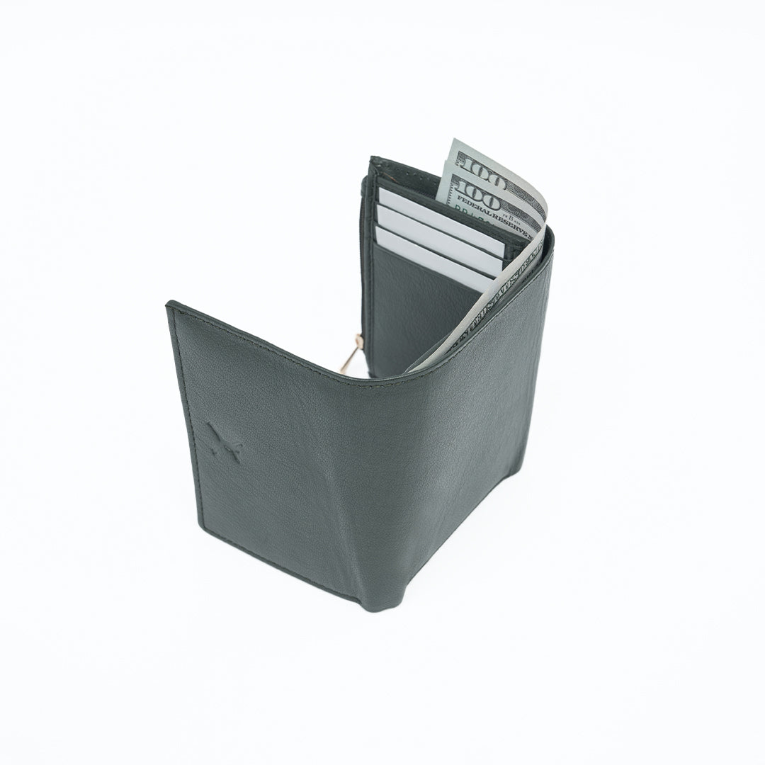 Italian Leather Ladies Tri Fold Wallet - Green