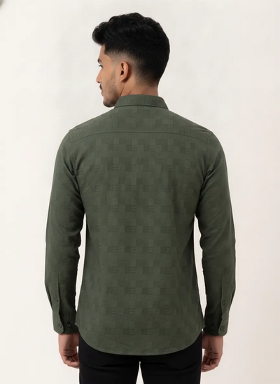 Slim Fit Cotton Plain L/S Shirt - Green
