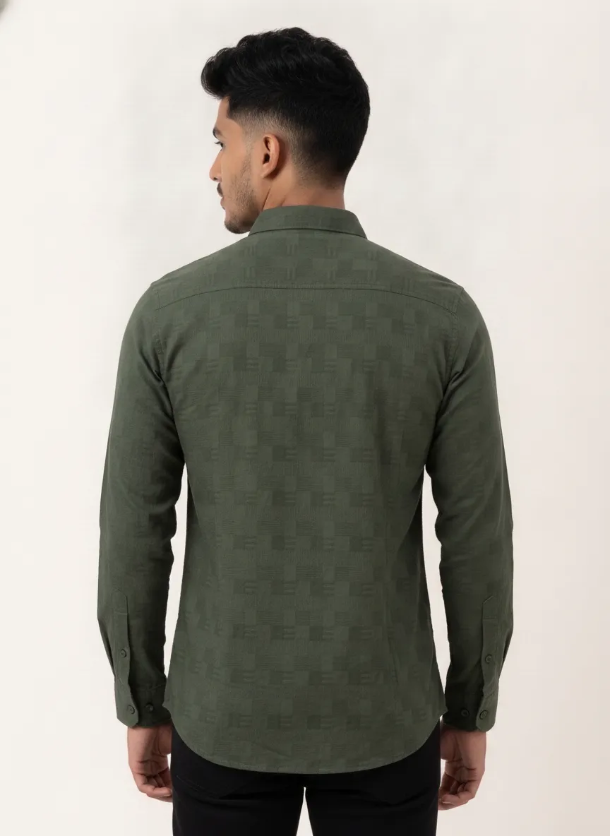 Slim Fit Cotton Plain L/S Shirt - Green