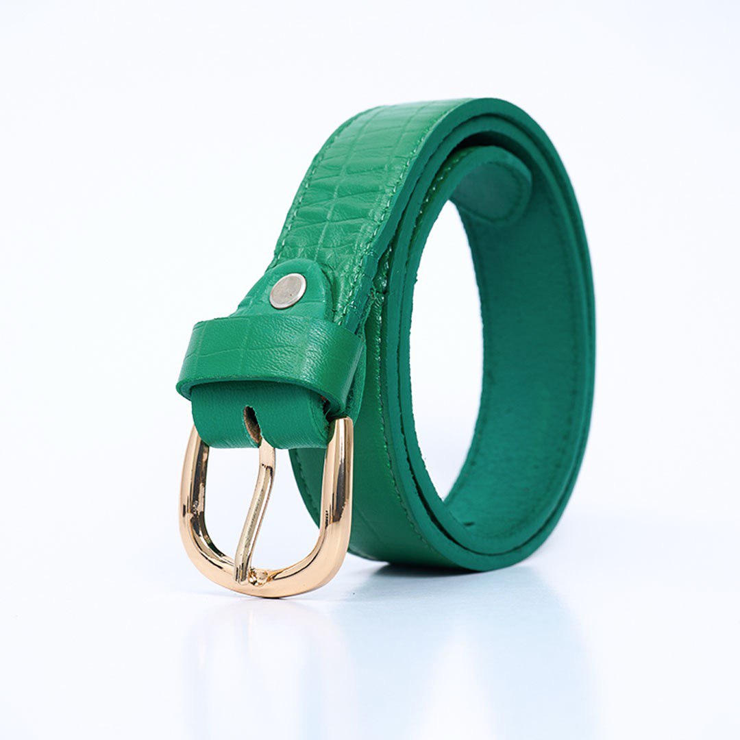 Ladies Croc Textured Leather Casual Belt - Green