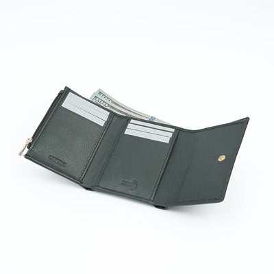 Italian Leather Ladies Tri Fold Wallet - Green