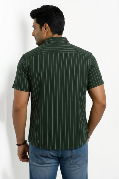 Slim Fit Cotton Linen Stripes S/S Shirt