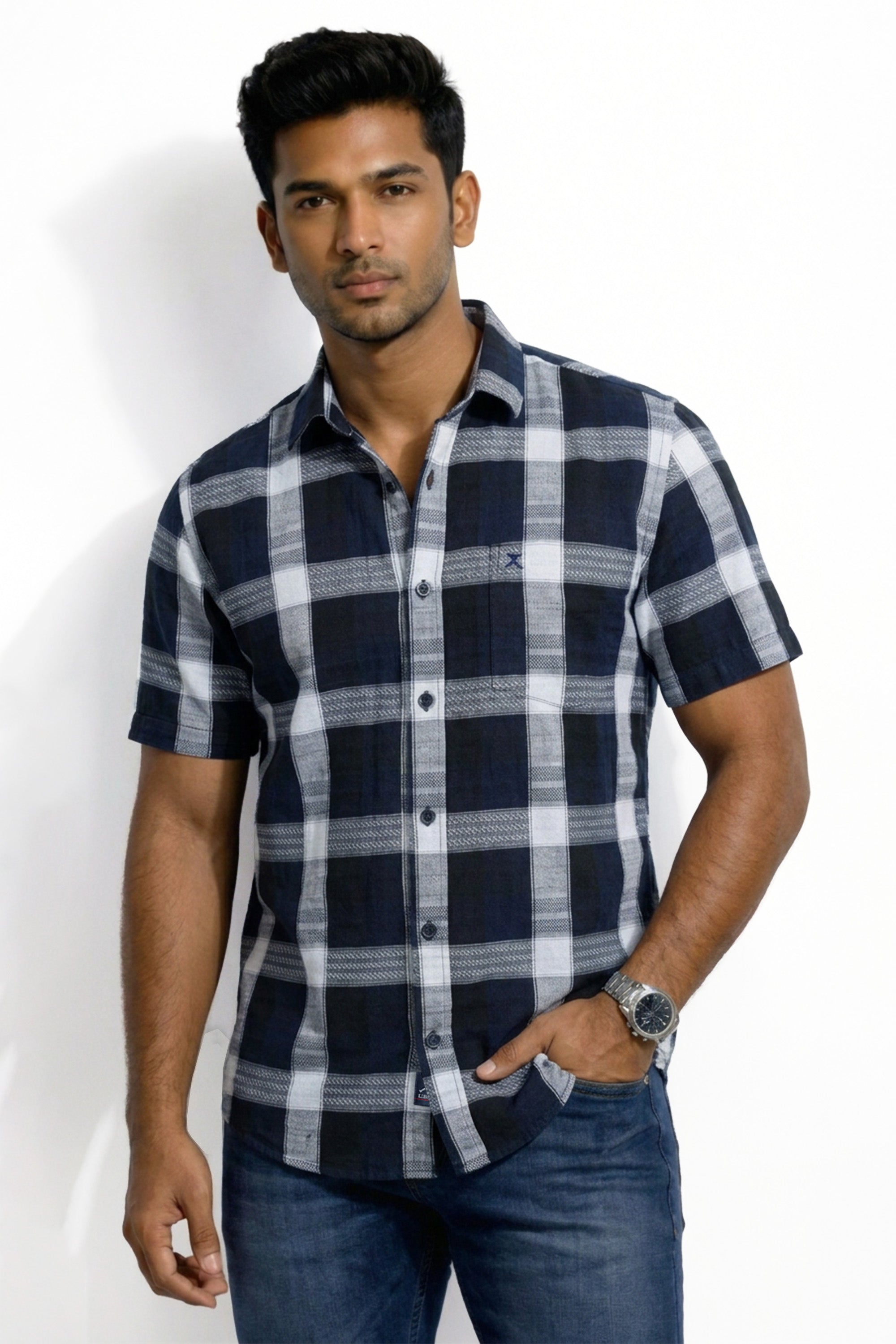 Slim Fit Cotton Checks S/S Shirt