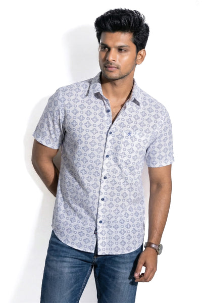 Slim Fit Cotton Linen Printed S/S Shirt