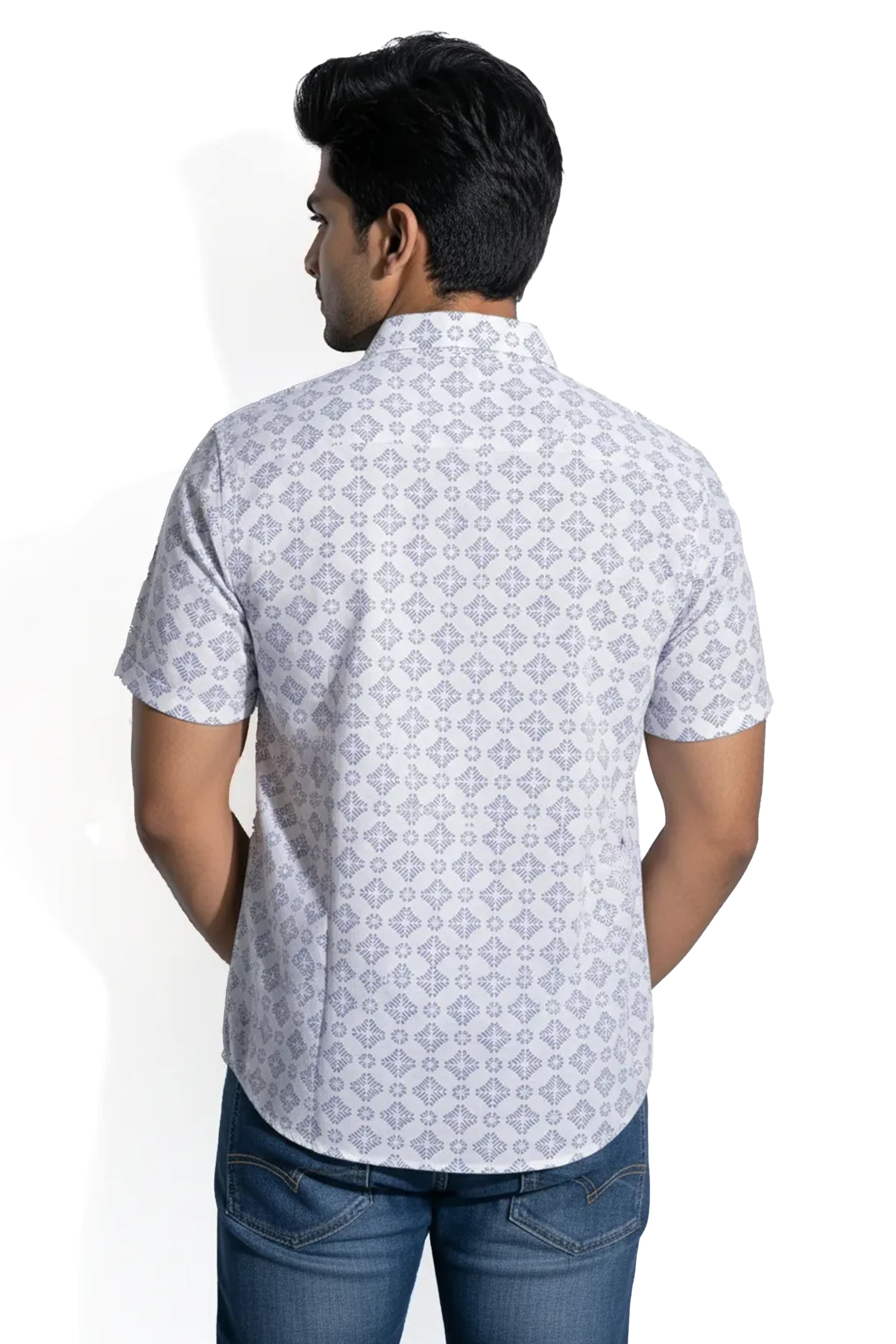 Slim Fit Cotton Linen Printed S/S Shirt