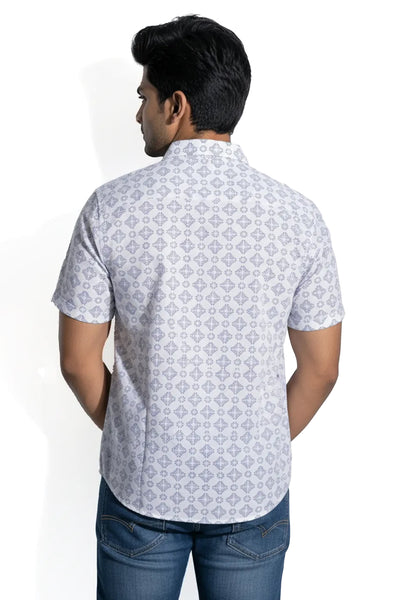 Slim Fit Cotton Linen Printed S/S Shirt