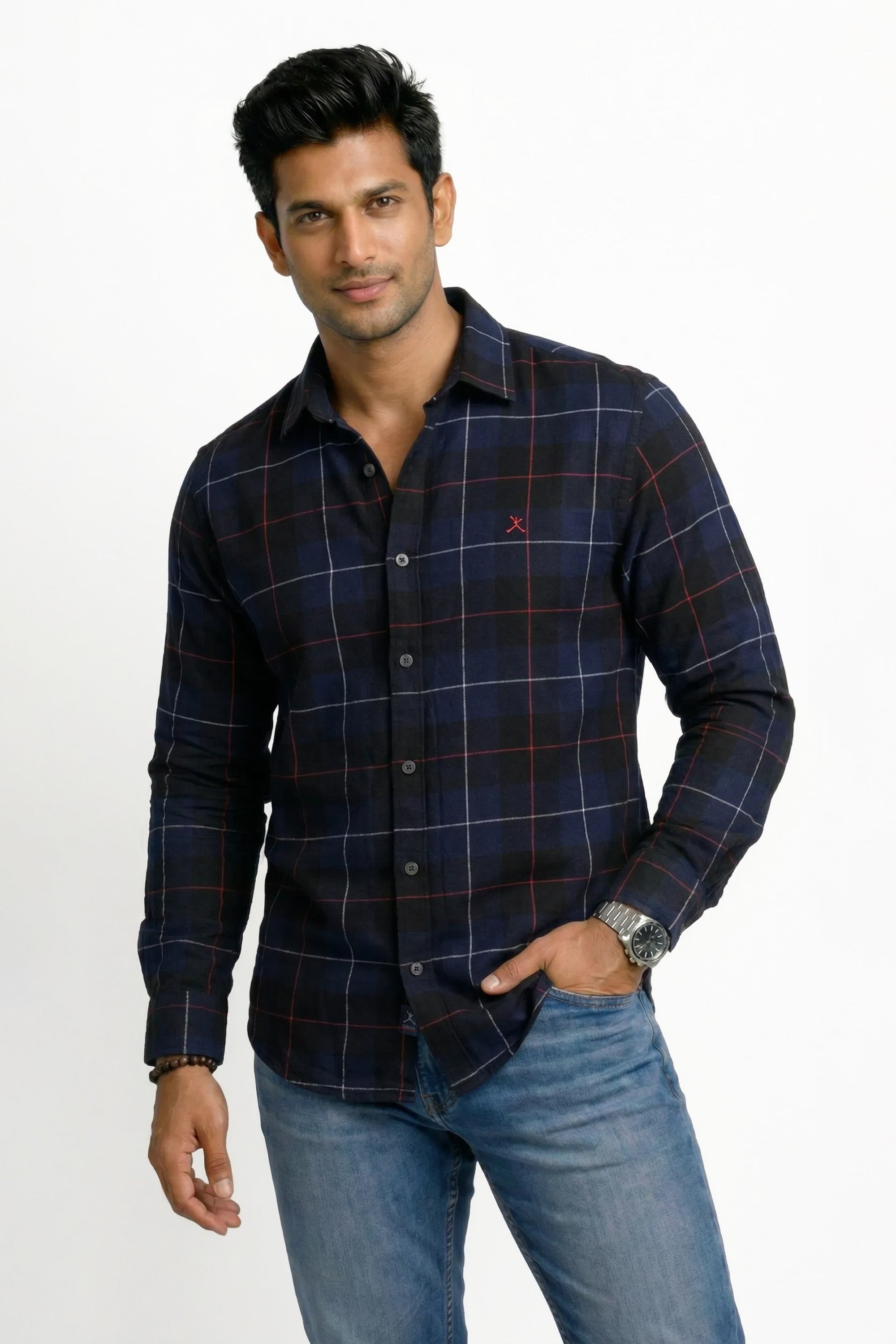 Slim Fit Cotton Checks L/S Shirt