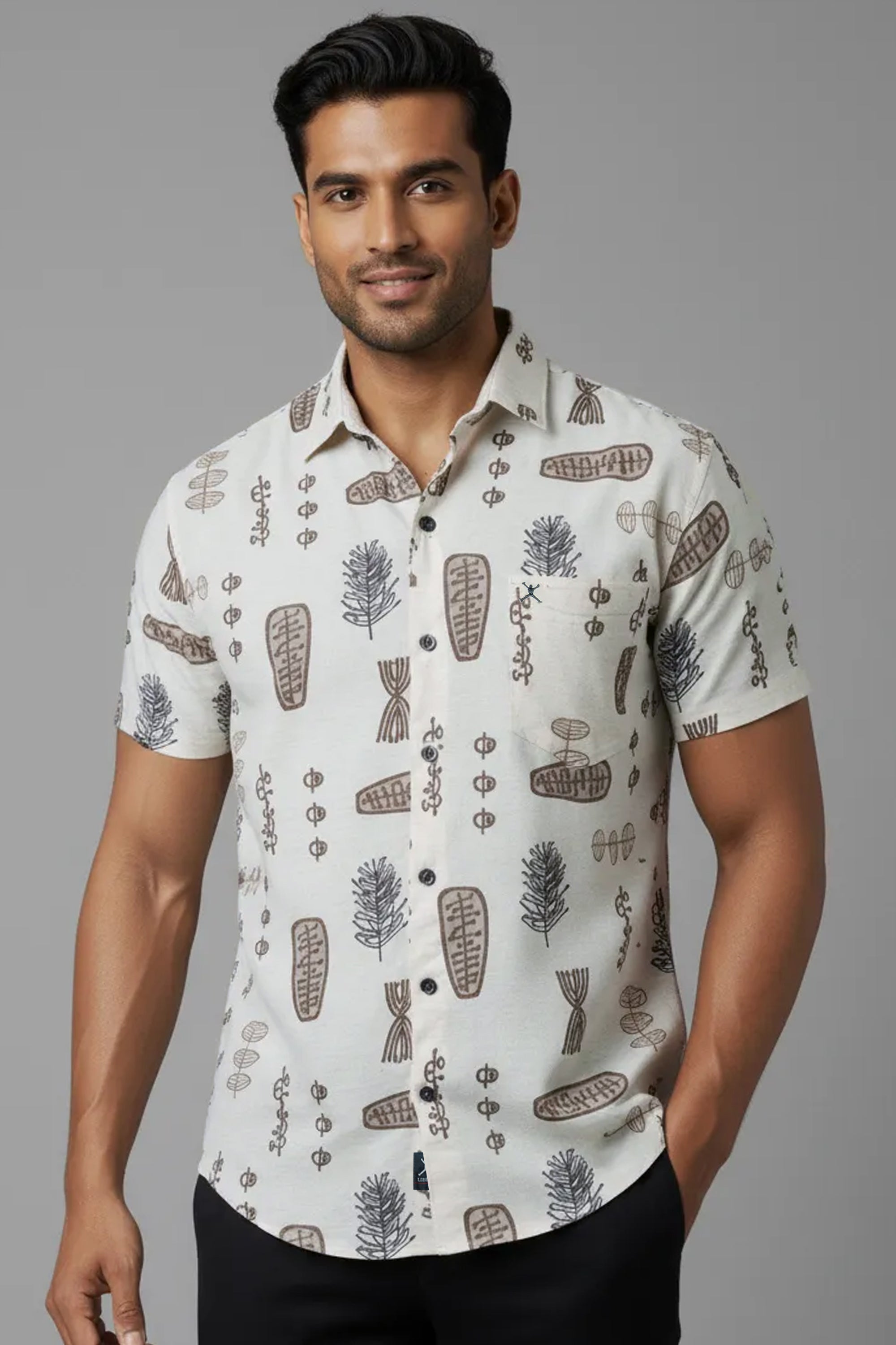 Slim Fit Leaf Printed S/S Shirt
