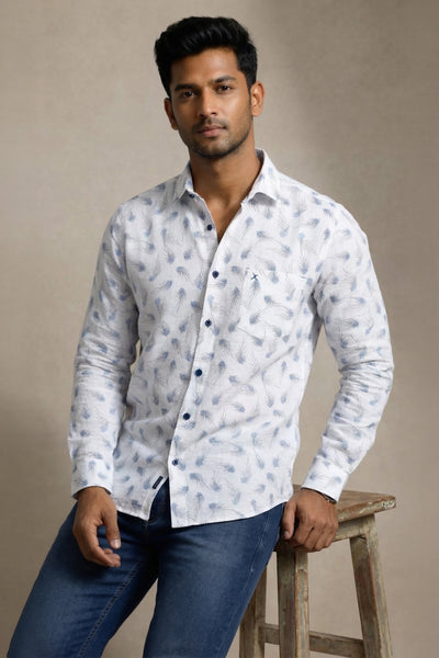 Slim Fit Cotton Linen Printed L/S Shirt