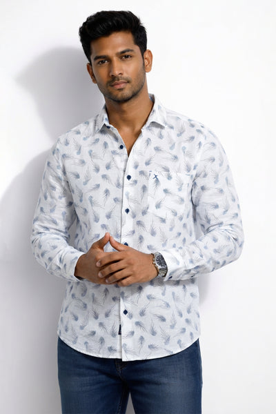 Slim Fit Cotton Linen Printed L/S Shirt