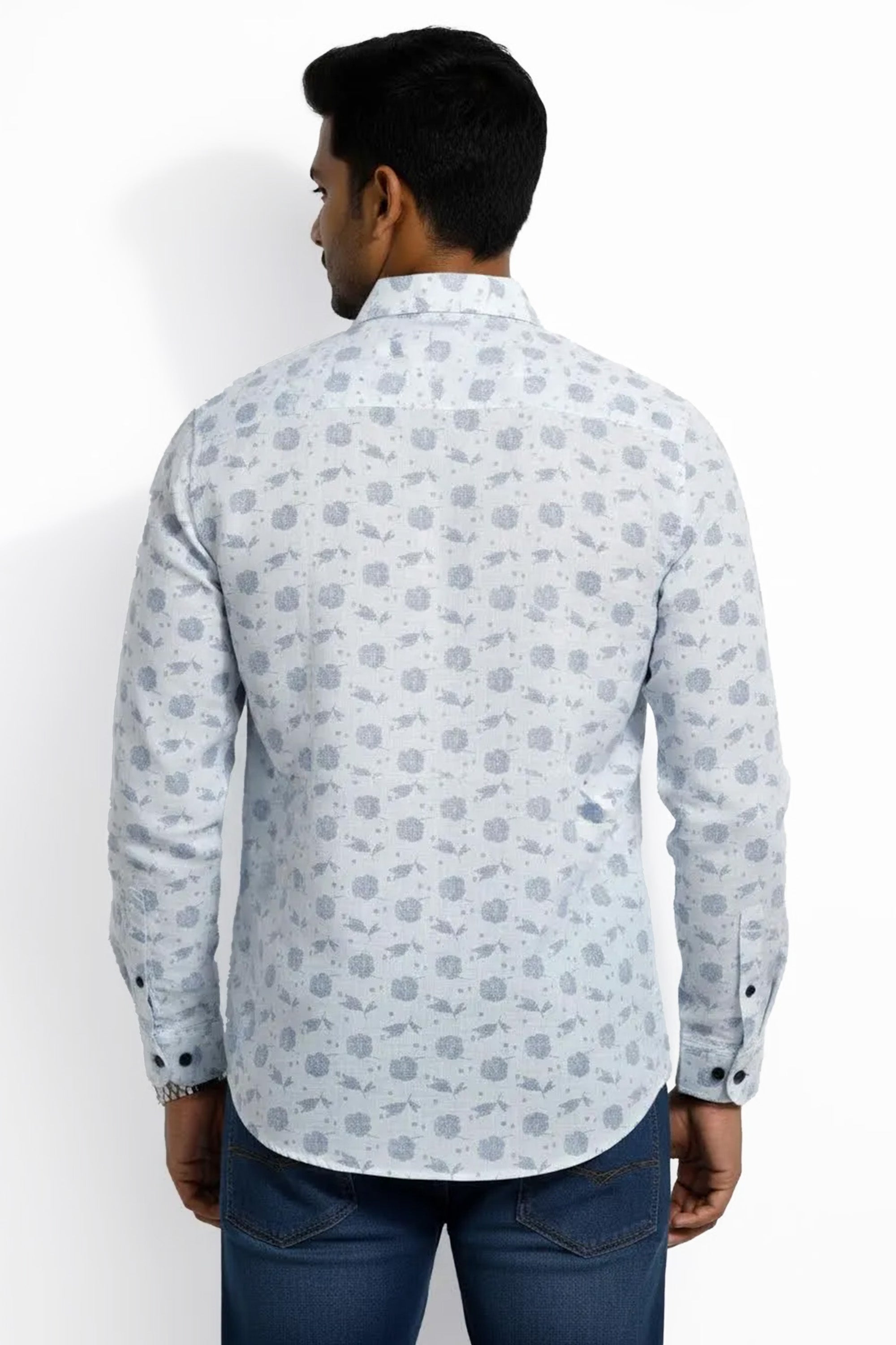 Slim Fit Cotton Linen Printed L/S Shirt