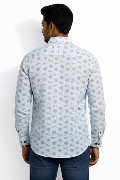 Slim Fit Cotton Linen Printed L/S Shirt