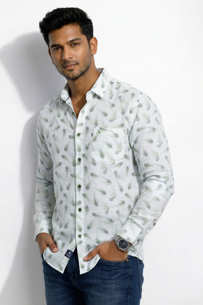Slim Fit Cotton Linen Printed L/S Shirt