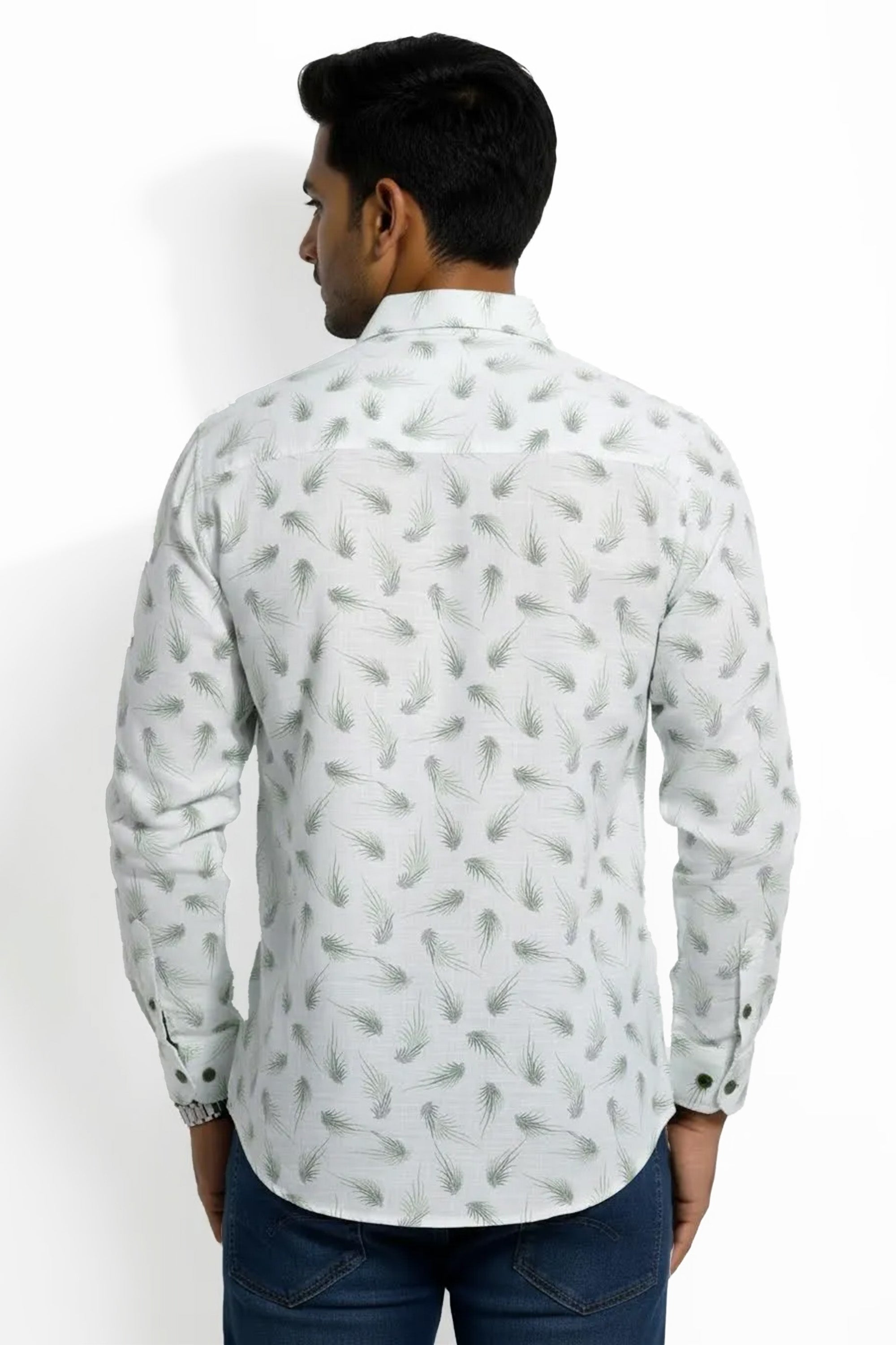 Slim Fit Cotton Linen Printed L/S Shirt