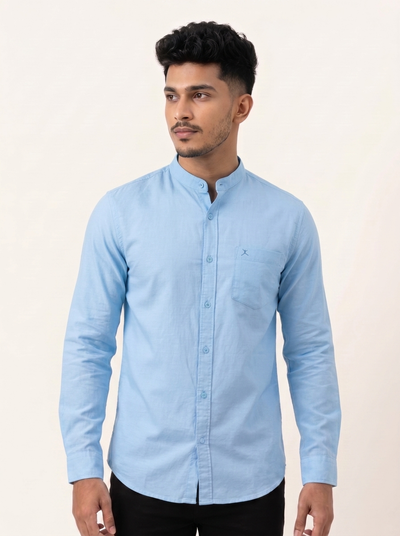 Slim Fit Cotton Plain Shirt L/S - Light Blue