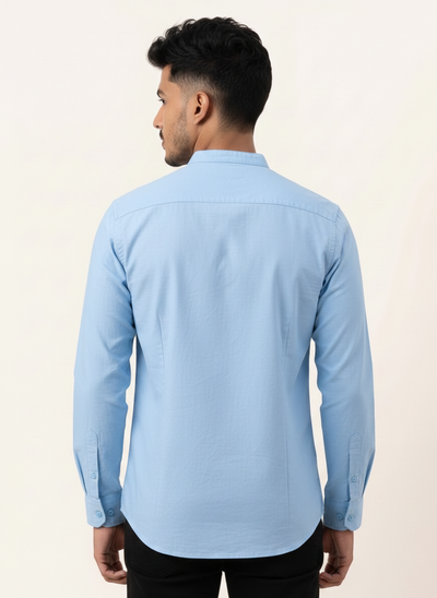 Slim Fit Cotton Plain Shirt L/S - Light Blue