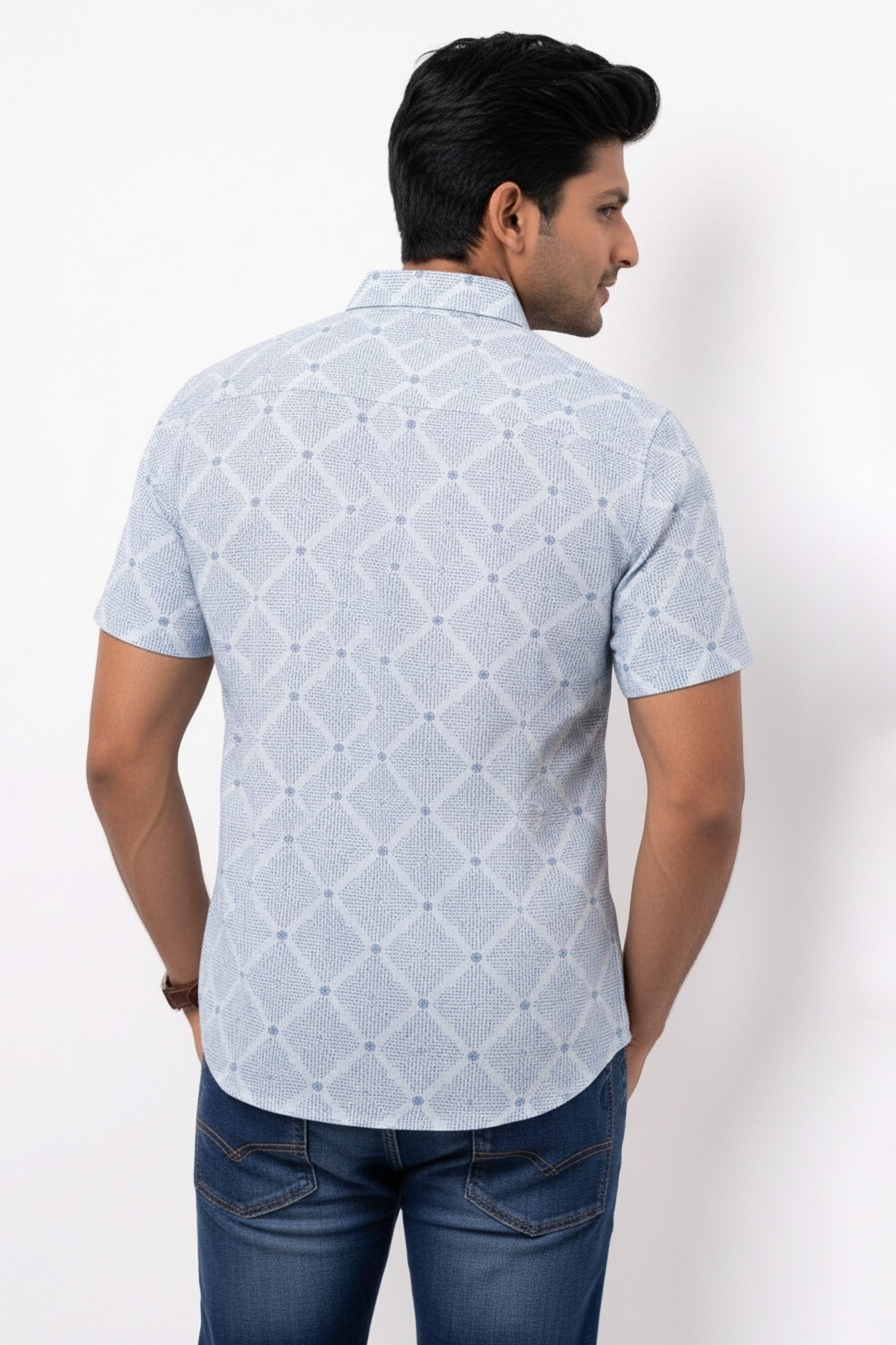 Slim Fit Cotton Linen Printed S/S Shirt
