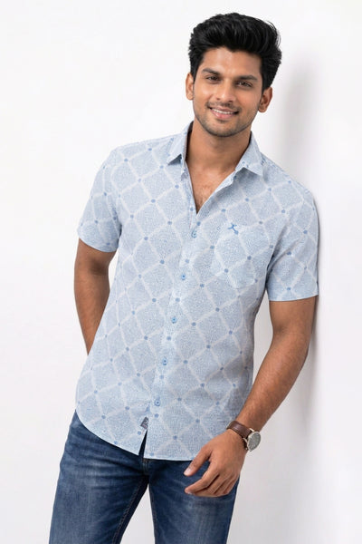 Slim Fit Cotton Linen Printed S/S Shirt