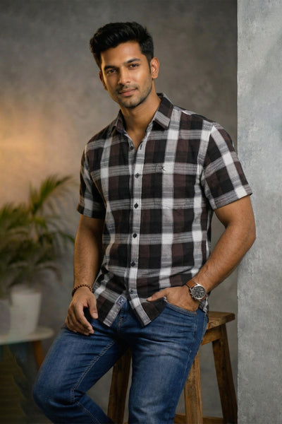 Slim Fit Cotton Checks S/S Shirt