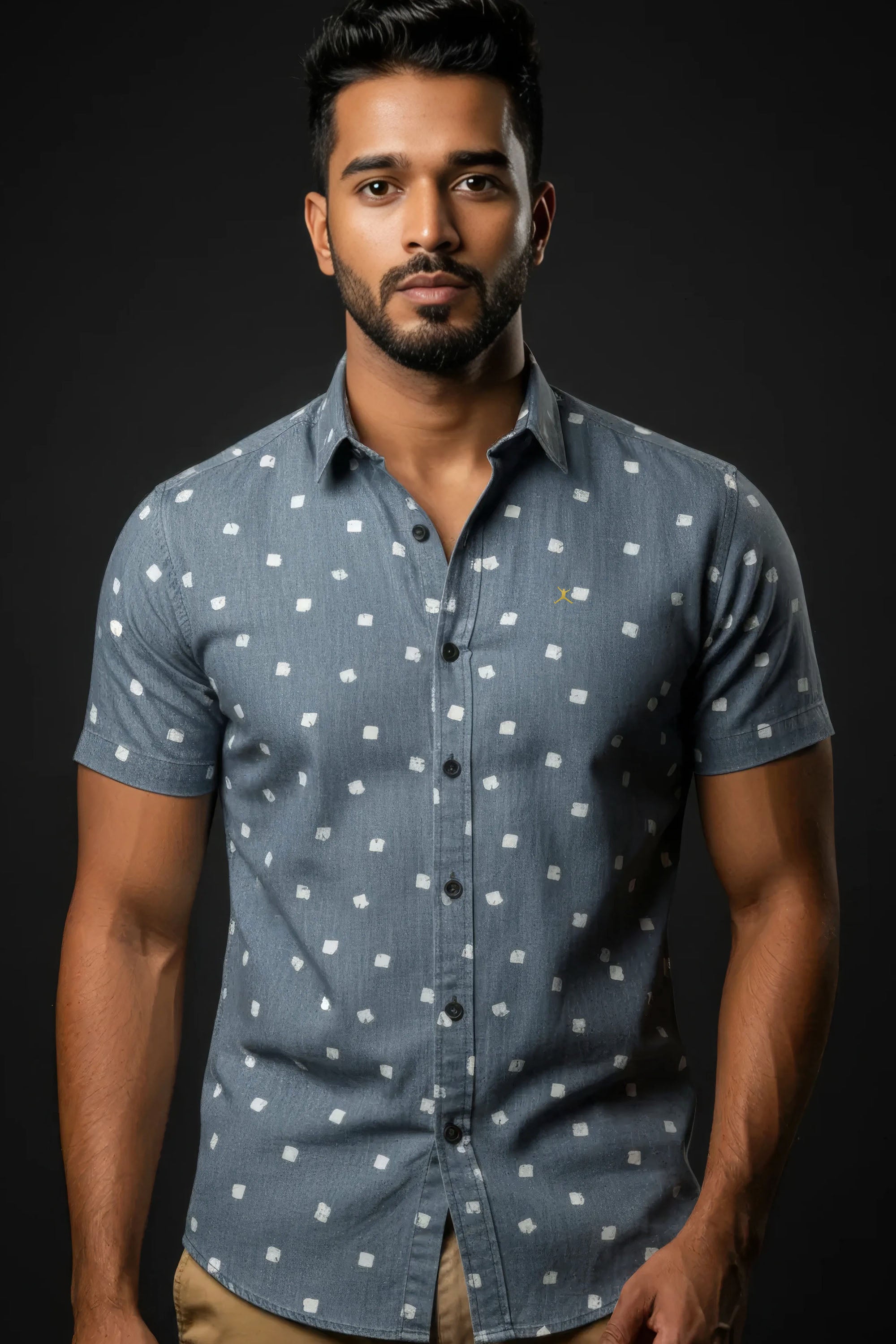 Slim Fit Denim Printed S/S Shirt