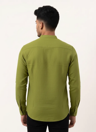 Slim Fit Cotton Linen L/S Shirt - Light Green