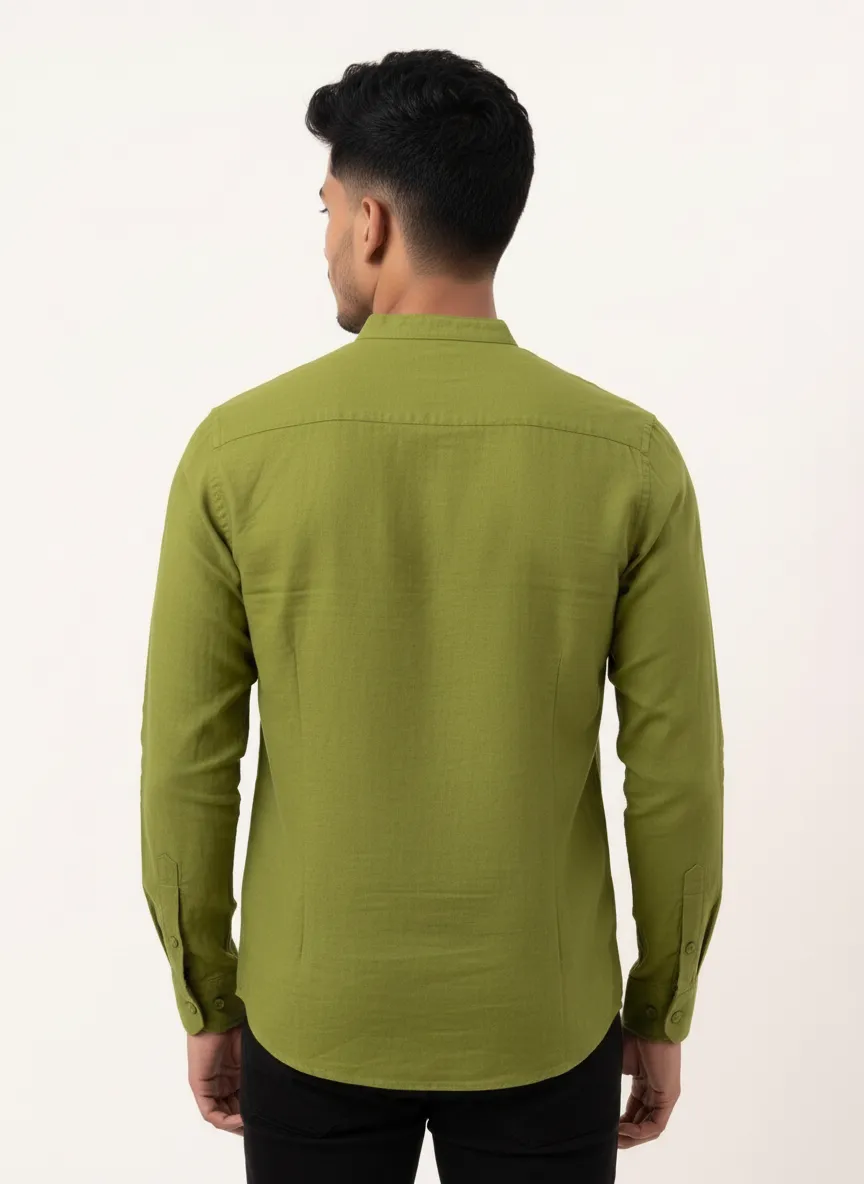 Slim Fit Cotton Linen L/S Shirt - Light Green