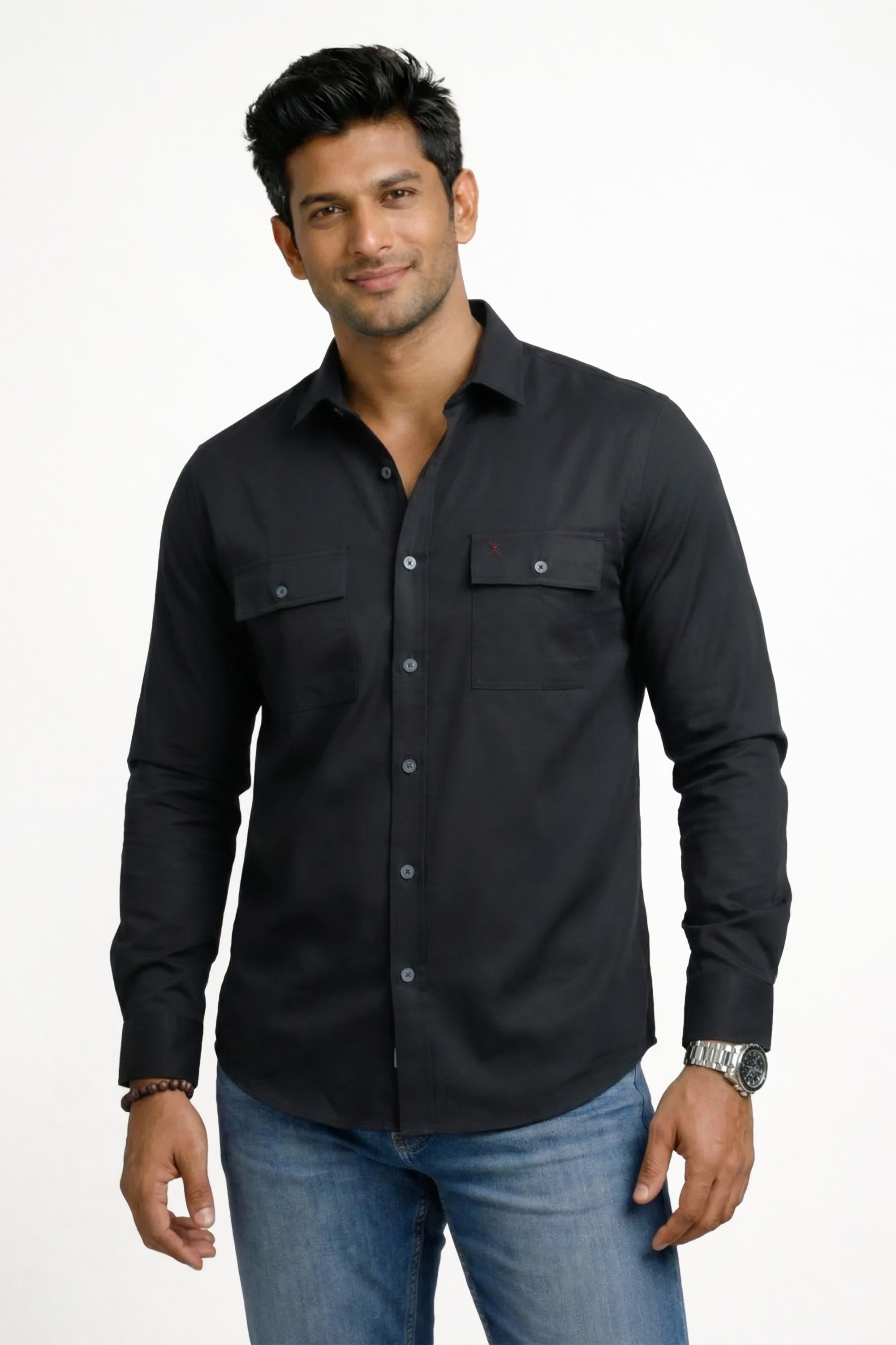Slim Fit Cotton Double Pocket L/S Shirt