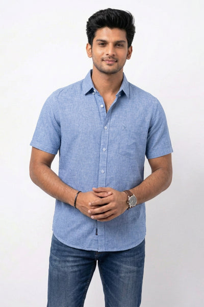 Slim Fit Cotton Linen Plain S/S Shirt