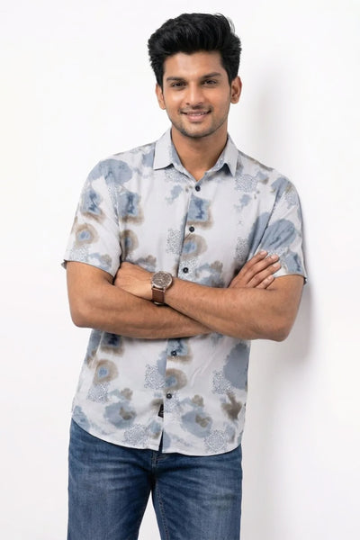 Slim Fit Cotton Linen Printed L/S Shirt