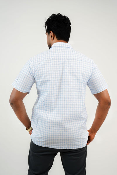 Regular Fit Linen Check Shirt - Light Blue