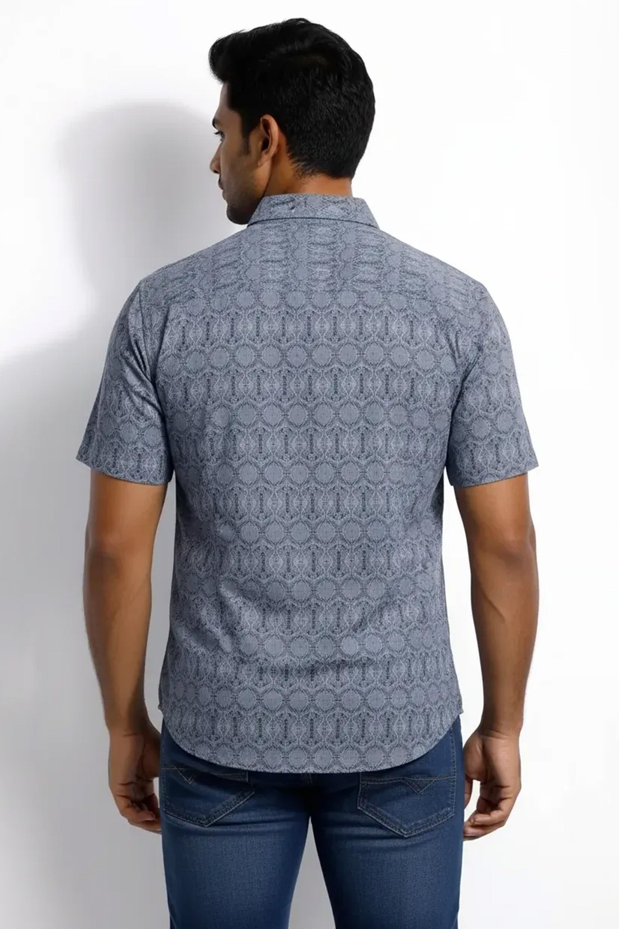 Slim Fit Cotton Linen Printed S/S Shirt