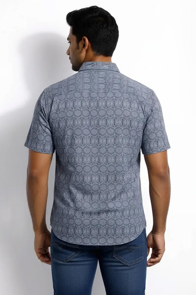 Slim Fit Cotton Linen Printed S/S Shirt