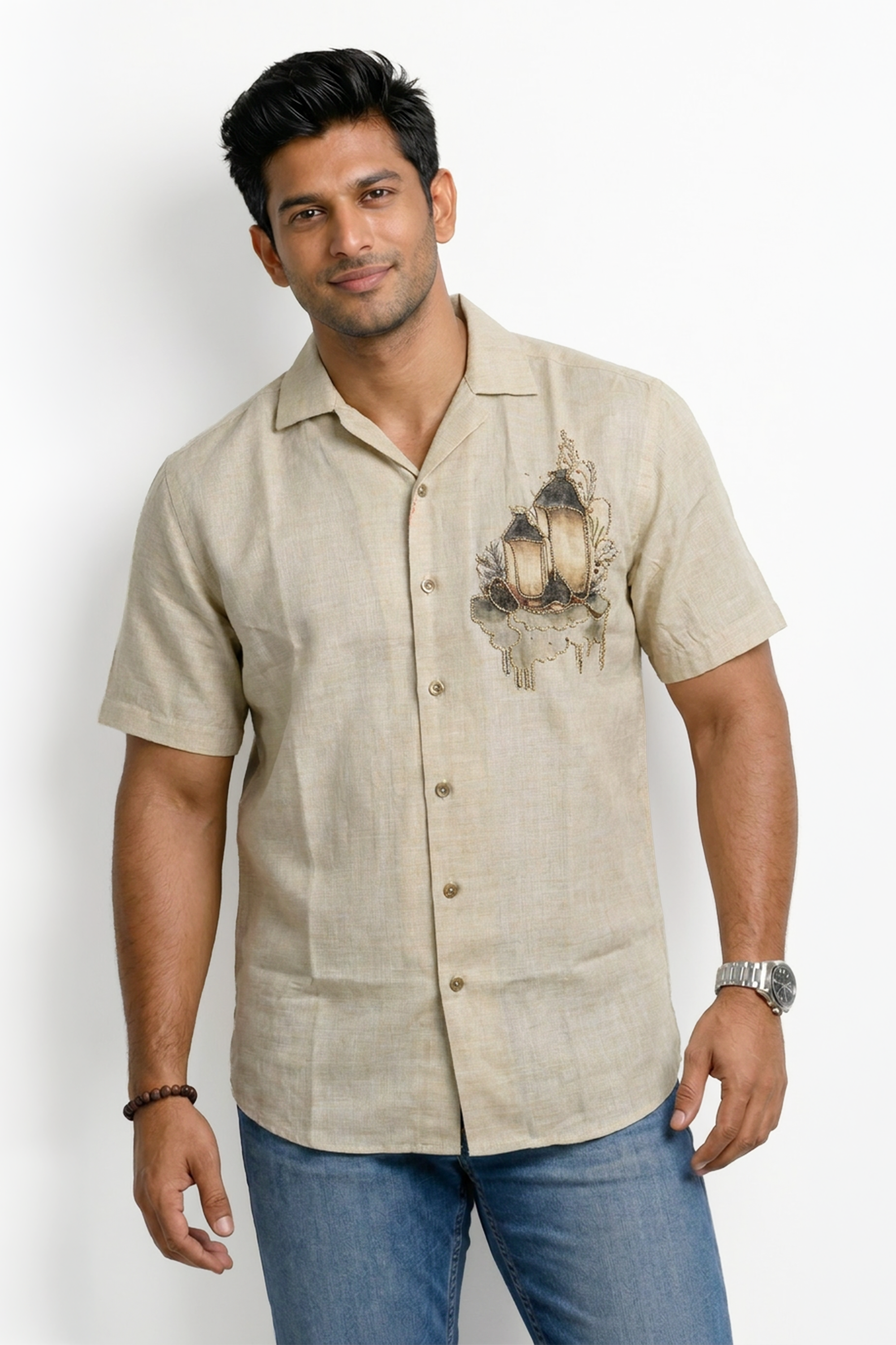 Slim Fit Cotton Printed S/S Shirt