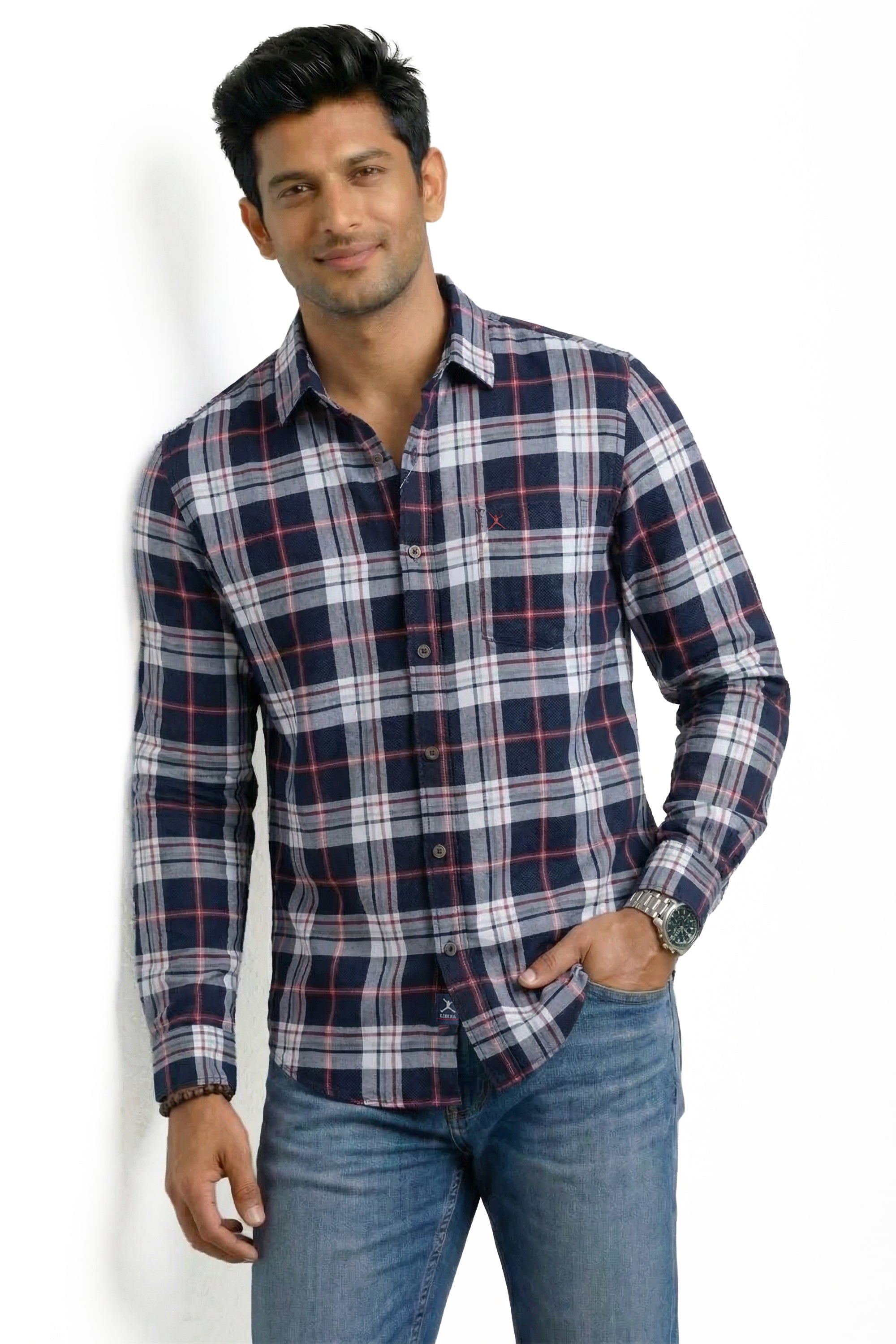 Slim Fit Cotton Checks L/S Shirt