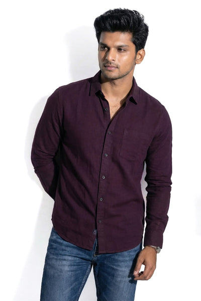 Slim Fit Cotton Linen Plain L/S Shirt
