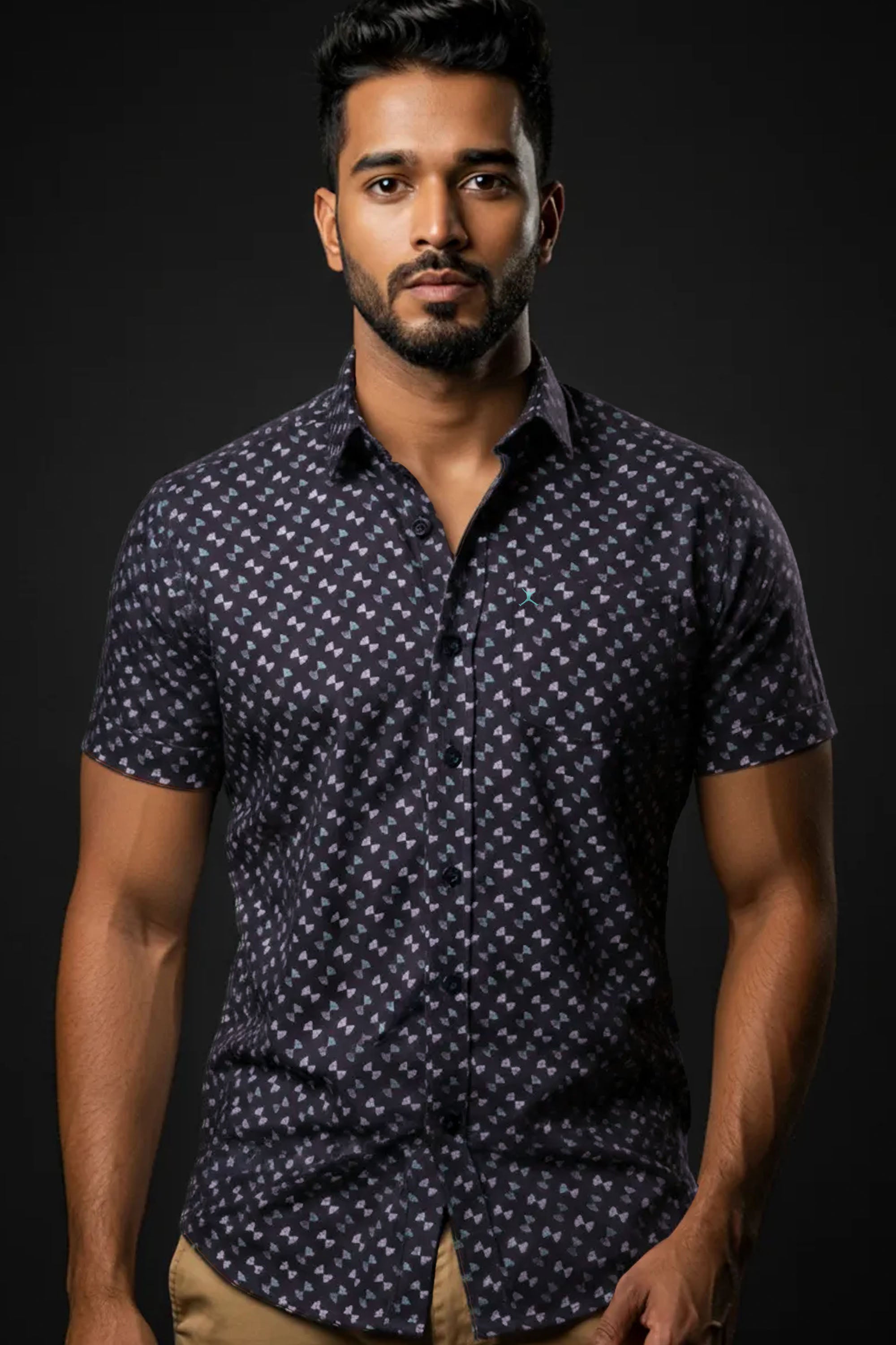Slim Fit Dobby Printed S/S Shirt