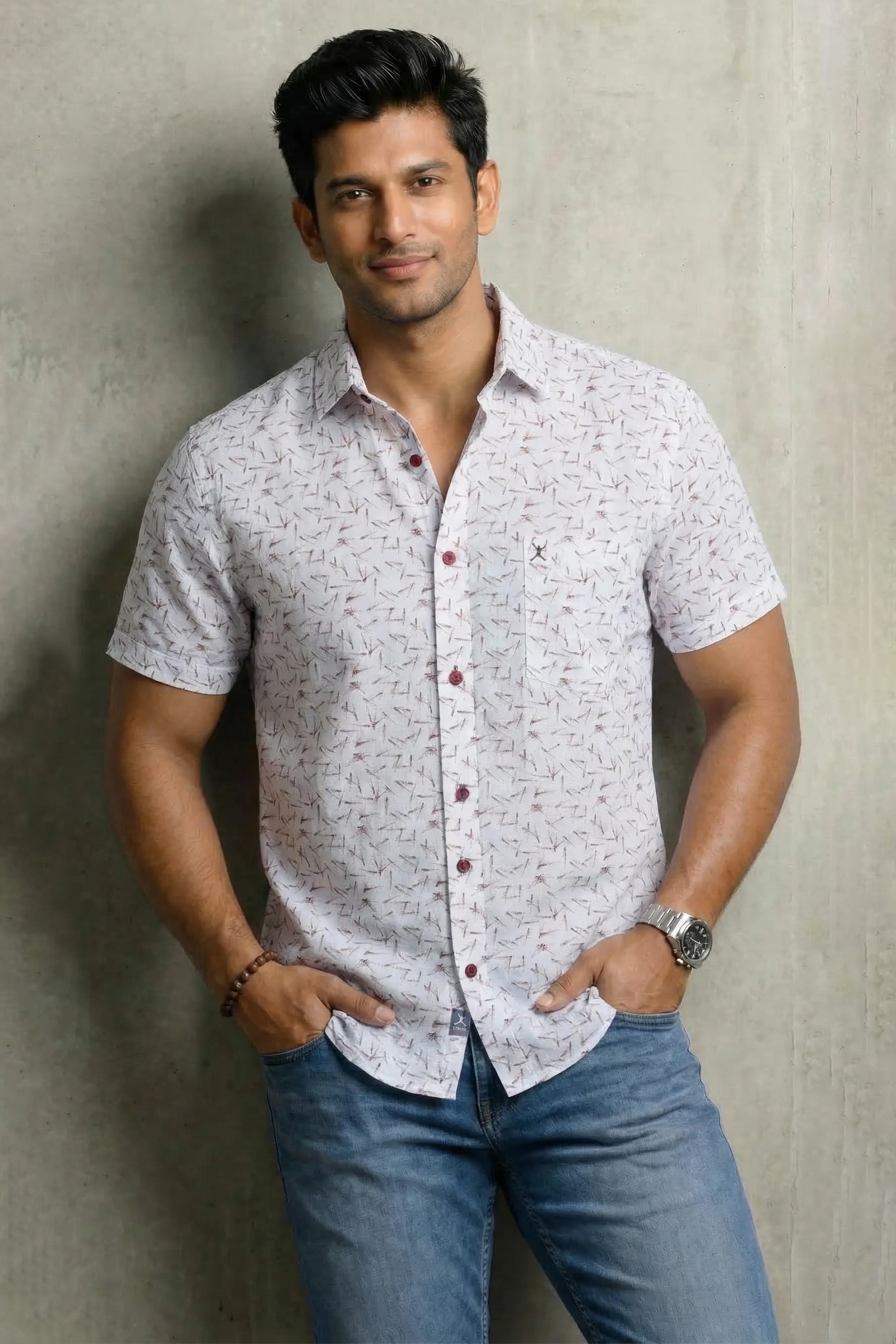 Slim Fit Cotton Printed S/S Shirt
