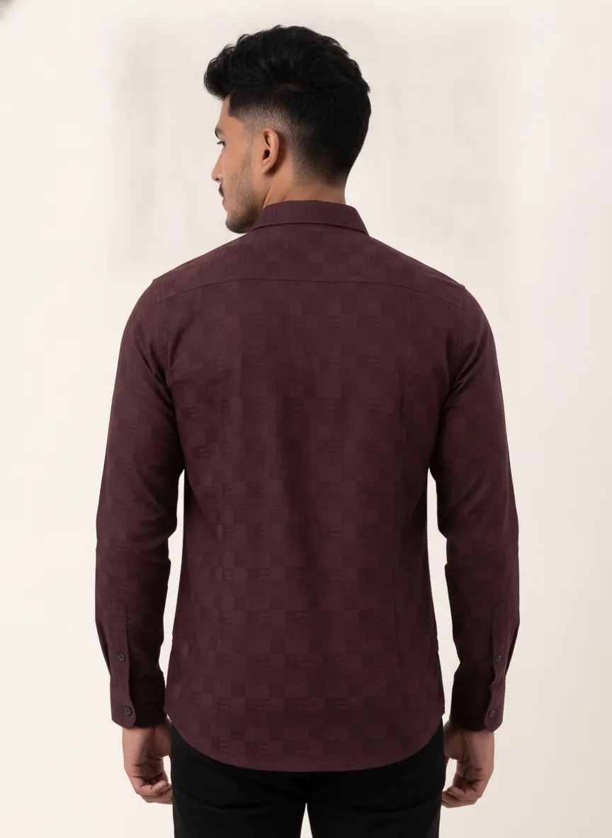 Slim Fit Cotton Plain L/S Shirt - Dark Maroon