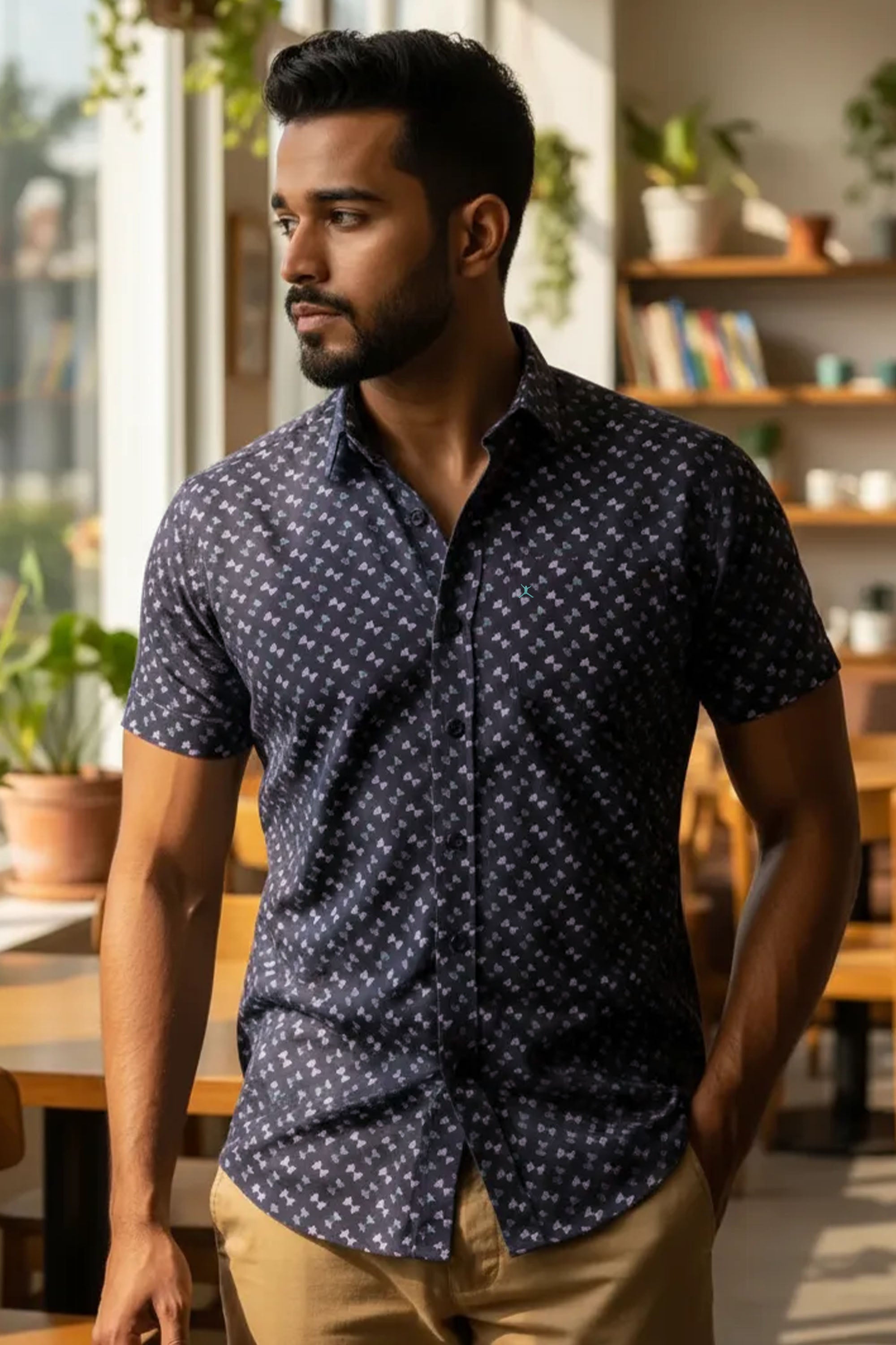 Slim Fit Dobby Printed S/S Shirt