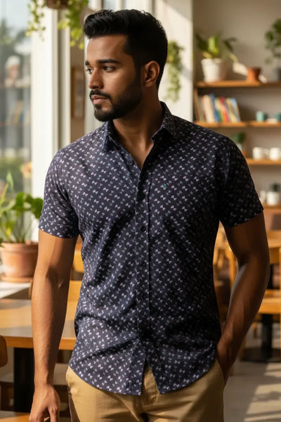 Slim Fit Dobby Printed S/S Shirt
