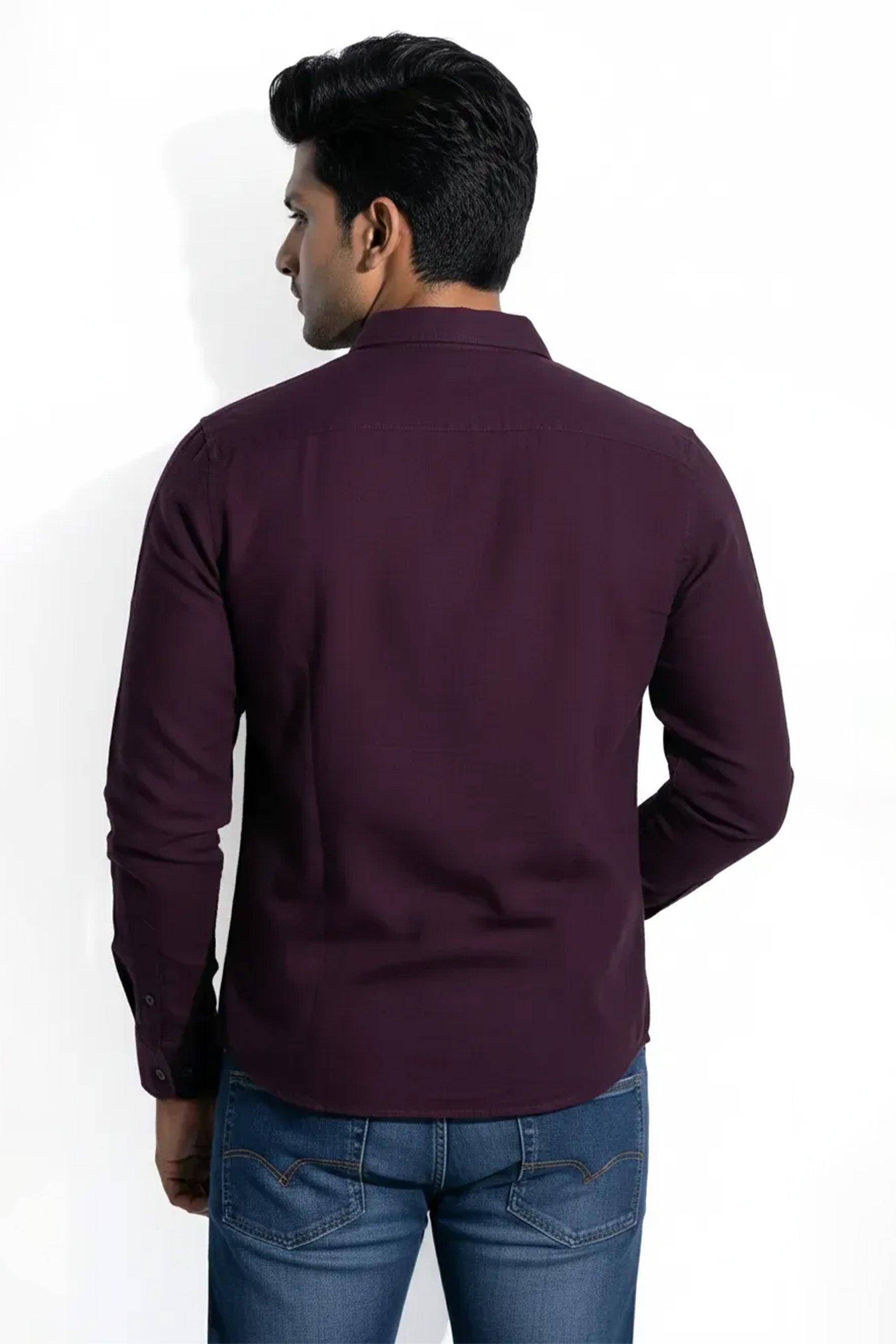 Slim Fit Cotton Linen Plain L/S Shirt