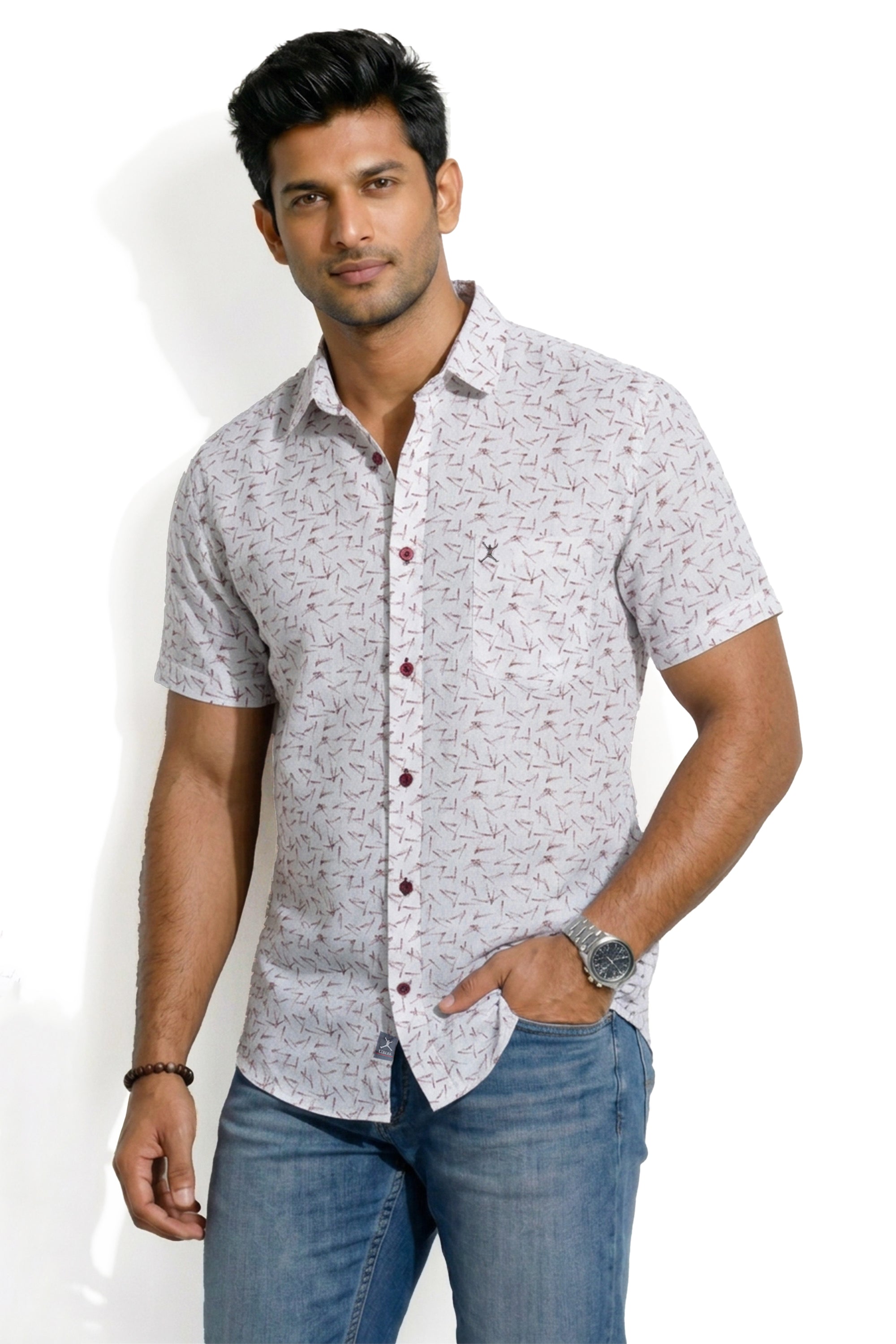 Slim Fit Cotton Printed S/S Shirt
