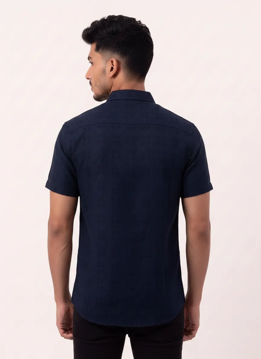 Slim Fit Cotton Plain S/S Shirt - Navy Blue