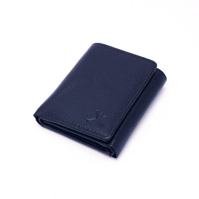 Genuine Leather RFID Tri Fold Wallet - Navy Blue
